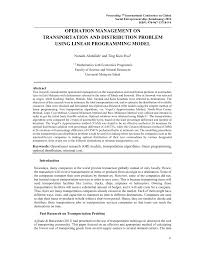 Its international ports and airports are well here, i would like to suggest or develop a new product in reducing transportation problem. Pdf Operation Management On Transportation And Distribution Problem Using Linear Programming Model