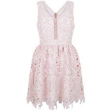 New Look Petite Mid Pink Lace Ladder Trim Skater Dress 20 Liked On Polyvore Featuring D Cocktail Dress Lace Petite Evening Dresses Petite Cocktail Dresses