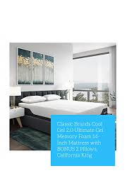 Classic Brands Cool Gel 2 0 Ultimate Gel Memory Foam 14 Inch Mattress With Bonus 2 Pillows California King Furniture
