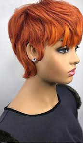 Ginger Colored Pixie Cut Bob Human Hair Wigs Short Straight (GLUELES