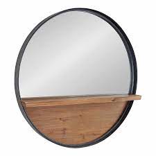 Kate And Laurel Owing Framed Round Mirror With Shelf 30 In Diameter Black Lowes Com In 2020 Mirror With Shelf Rustic Bathroom Mirrors Round Mirrors