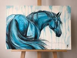 Blue Lagoon Original Horse Painting Canvas Horse Art Horse Canvas Painting Colorful Horse Painting