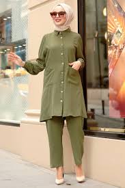 Nayla Collection Haki Ikili Tesettur Takim 31320hk Tesetturisland Com Gomlek Elbise Moda Kombinleri Moda