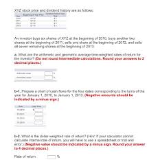 solved xyz stock price and dividend history are as follow