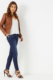 Womens Naf Naf Fitted Leather Jacket Brown Brown Leather Jacket Coats For Women Jackets
