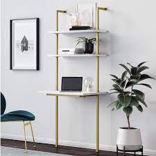 In white, pine and oak effect, these can easily be matched with your furniture for a coordinated look. Amazon Com Nathan James Theo 2 Shelf Industrial Wall Mount Ladder Small Computer Or Writing Desk White Gold Brass Furniture Decor