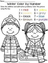 Winter Color By Number Addition Subtraction Within 10 Addition And Subtraction Coloring Worksheets For Kindergarten Math Coloring