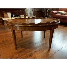 A beautiful mid century modern ash coffee table designed by alvar aalto for artek made in finland. 20th Century English Traditional Oval Coffee Table With Scalloped Edge And Parquetry Inlay Chairish