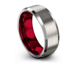 Mens Wedding Band Silver Tungsten Ring Red 8mm Engagement Ring Promise Ring Rings For Men Silver Wedding Rings Men Rings For Men Rings Mens Wedding Bands