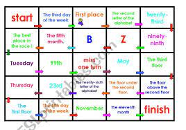 The following diagram shows ordinal and cardinal numbers from one to twenty. Ordinal Numbers Board Game Esl Worksheet By Mariong