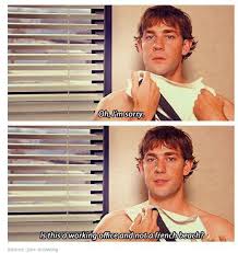 Jim Halpert On The Office Mocking Michael Scott The Office Jim The Office Show Office Humor