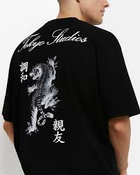 Black Oversized Fit Tiger Graphic T Shirt River Island