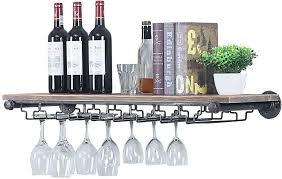 Shop wayfair for all the best wall mounted wine racks. Amazon Com Industrial Pipe Shelving Hanging Stemware Racks Rustic Wall Mounted Wine Rack With 8 Glass Holder Steampunk Iron Floating Bar Shelves Stemware Holder 36in Metal Real Wood Shelf Wall Shelf Kitchen Dining
