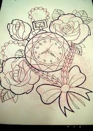 Clock Rose Tattoo Sketch Drawings Sketches Cool Tattoos