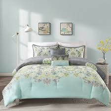 Gray and aqua bedding sets, bed in comforters and grey and gray turquoise and white chevron nursery by carousel designs unique baby boy. Buy Lo 3 Piece Girls Aqua Yellow Grey Comforter Set Twin Twin Xl Blue Light Yellow Charcoal Geometric Shape Floral Motif Teen Themed Kids Bedding For Bedroom Casual Contemporary Polyester In Cheap