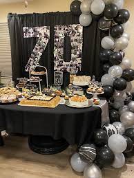 Black Silver Birthday Party In 2021 Birthday Party Tables 50th Birthday Themes Birthday Table Decorations