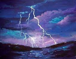 Lightning At Sea Scenery Paintings Landscape Paintings Canvas Painting
