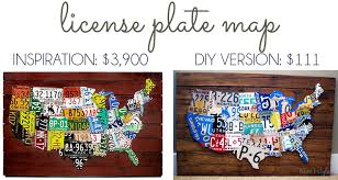 Upcycled license plate wall coat rack ~ 34.75 long ~ mancave decor, garage decor, industrial home decor, boy's room decor. Remodelaholic License Plate Map Wall Art