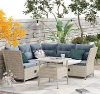 Amazon.com: LZ LEISURE ZONE Patio Furniture Set, 4-Piece Outdoor Patio  Dining Table Set, All Weather PE Wicker Rattan Sofa Set with Adjustable  Backs ...