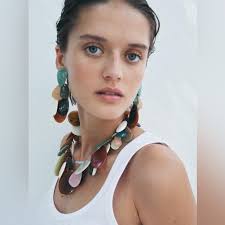 NWT. Zara Multicolor Long Metal Earrings with Colorful Resin Pieces.