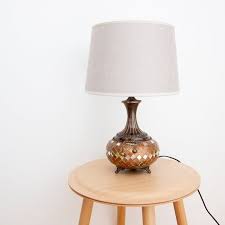 Vintage Copper Table Lamp With Glass And Mirror Mosaic Tiles In 2020 Copper Table Lamp Red Lamp Shade Lamp