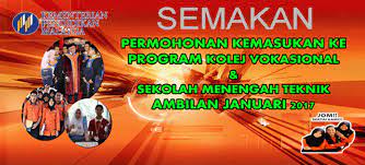 Kolej vokasional (kv) ialah institusi yang menawarkan pendidikan teknik dan vokasional untuk melahirkan pekerja berkemahiran tinggi untuk industri 4.0. Badukan Com Semakan Keputusan Kolej Vokasional Sekolah Teknik 2017