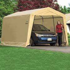 Shelterlogic Autoshelter 1015 Portable Garage With Tan Cover 10 Foot X 15 Foot X 8 Foot Instant Garage Portable Garage Garage Canopies