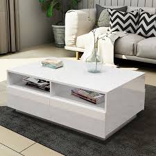 Safavieh bartholomew mid century scandinavian lacquer coffee table in white/dark brown. New Modern Coffee Table 4 Drawer Storage Shelf High Gloss Furniture Wood White Crazy Sales