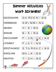I give them one candy bar if they can find 25 words and 2 candy bars if they come up with 50 or more. Summer Activities Word Scramble Game Answer Key Woo Jr Kids Activities Children S Publishing