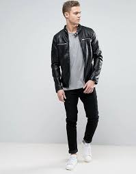 Pull Bear Faux Leather Biker Jacket With Zips In Black Asos In 2020 Faux Leather Biker Jacket Biker Jacket Jackets