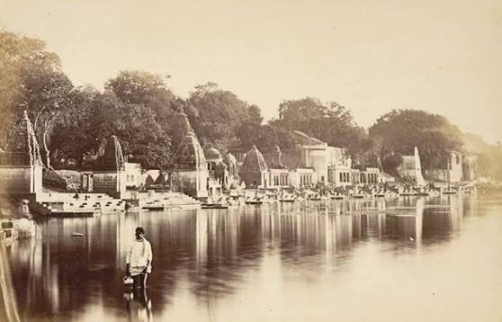RBSI - Ujjain Ghats - 1875 Photograph of the temples along the river front at Ujjain in Madhya Pradesh, taken by Deen Dayal in the 1870s, from the Album of 'Views of