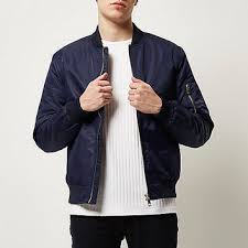Maybe you would like to learn more about one of these? Navy Blue Zip Sleeve Bomber Jacket From River Island Clothing
