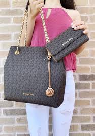 Michael Kors Jet Set Travel Chain Shoulder Tote Brown Mk Signature W Gaby S Bags Michael Kors Jet Set Handbags Michael Kors Michael Kors