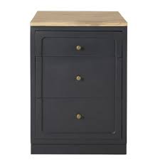 Meuble Bas De Cuisine 3 Tiroirs En Manguier Massif Gris Ardoise L60 Cezanne Maisons Du Monde