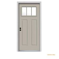 Jeld Wen 32 In X 80 In 3 Lite Craftsman Desert Sand Painted Steel Prehung Right Hand Inswing Front Door W Brickmould Thdjw167700864 Steel Entry Doors Front Door Craftsman