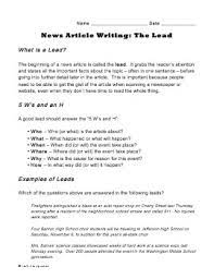 Article leads are sometimes categorized into hard leads and soft leads. Write A Lead Worksheet For Journalism Class Learn To Write A News Article