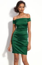 Betsy Adam Green Off Shoulder Stretch Satin Sheath Dress Velvet Shift Dress Little Black Dress Short Cocktail Dress