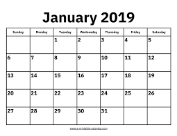 January 2019 Calendars Printable Calendar 2019 Download january 2019 calendar as html, excel xlsx, word docx, pdf or picture. january 2019 calendars printable