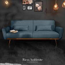 Retro Schlafsofa Bellezza 210cm Blau 3 Sitzer Couch Inkl Kissen Riess Ambiente De Sofa Kissen Sofa Couch