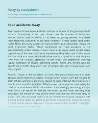 ‹ our statistics have revealed an increase in numbers of death due to road accident from 6,286 deaths in 2003 to 6,917 in 2012. Road Accidents Free Essay Example