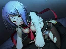 oosaki shinya, soukou akki muramasa, tokyo necro, tokyo necro suicide  mission, ass grab, torn legwear, game cg, official art, 1boy, 1girl, ayane  ichijo, black pantyhose, black sailor collar, black skirt, blue hair,