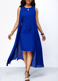 Royal Blue Overlay Keyhole Neckline Chiffon Dress Blue Chiffon Dresses Royal Blue Chiffon Dresses Shop Casual Dresses