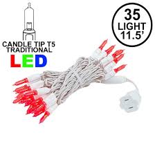 Red 35 Light Traditional Candle Tip Led Christmas Lights On White Wire Novelty Lights Inc