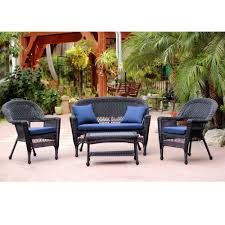 Wicker patio furniture and sets are a versatile addition that can stand up to all weather conditions. 4 Piece Black Wicker Patio Chair Loveseat Table Furniture Set Blue Cushions 51 Walmart Com Walmart Com