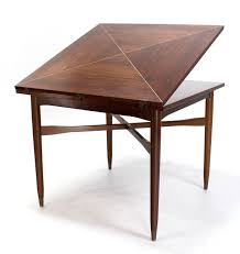 Walnut Top With Brass Inlay Mid Century Modern Expandable Game Table Modern Game Tables Game Table And Chairs Table Games