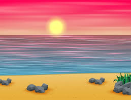 Atardecer de verano rosa en playa tropical | Vector Premium