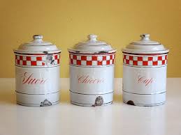 Black And White Checkered Canister Set Vintage French Enamelware Lustucru Set Available At Atticantics On Etsy Enamelware French Vintage Vintage Enamelware