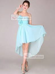 Light Sky Blue Bridesmaid Dress A Line Strapless High Low Asymmetrical Chiffon Flower Dresses High Low Bridesmaid Dresses Bridesmaid Dresses Dresses