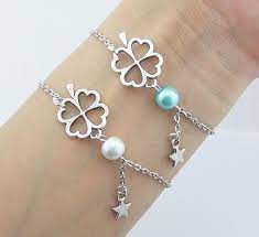 Silver Lucky Clover Bracelet Pearls Bracelet Tiny Star Jewelry Flower Bracelet Silver Chain Four Leaf Clover Charm Women Girls Daily Fashion Jewelry Bridesmaid Star Jewelry Christmas Gift Jewelry Daily Jewelry