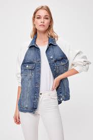 Trendyolmilla Mavi Kollari Orme Denim Ceket Jean K Fashion Numara Moda M Denim Like Jeans B Pantolon R Style Oo Denim Ceketler Moda Moda Stilleri
